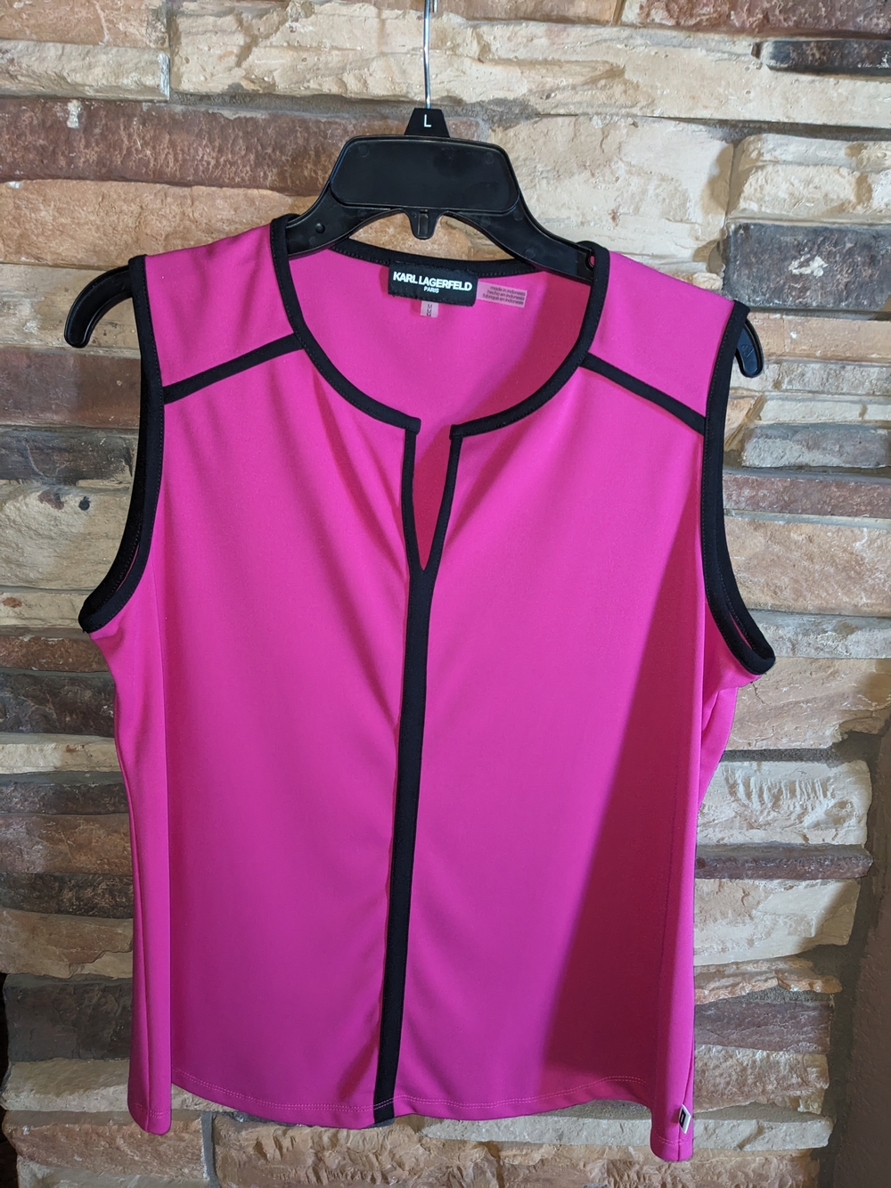 Karl Lagerfeld Hot Pink Sleeveless Top with Black Trim